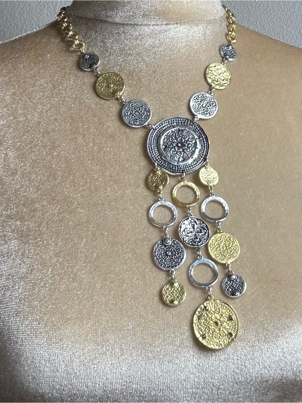 Chico's Two-Tone statement Medallion Drop Necklace